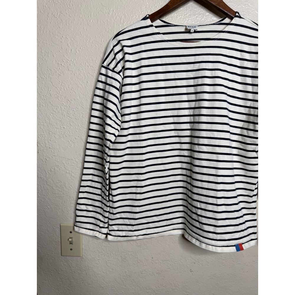 KULE Striped Long Sleeve Cotton Breton Top Ivory Navy Size M - Picture 6 of 10